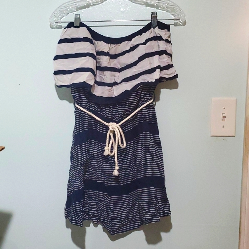 Ocean Dive, Medium,  Navy Blue and White Tube Top